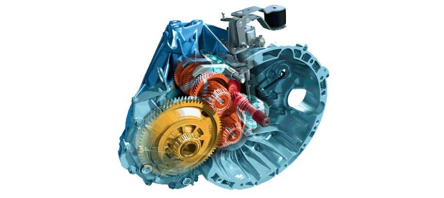 Figure 5: SG6-310 layout 1st, 2nd, 5th and 6th gears are shifted on the lower output shaft, while 3rd, 4th and R are shifted on the upper one.