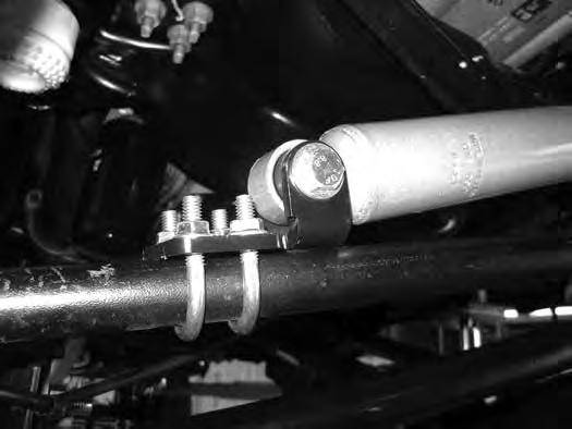 Extend the steering stabilizer 4-1/2 to 4-3/4 and attach to the frame end with stud pack in the stabilizer box kit.