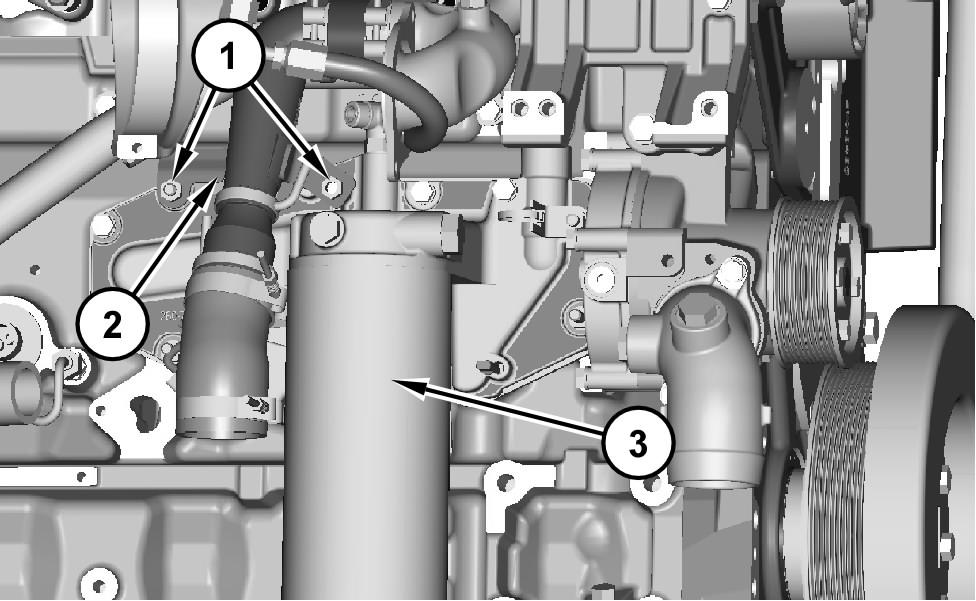 Install bolts (4). Illustration 43 g01261022 4. Install oil filter (3) with ing (A).