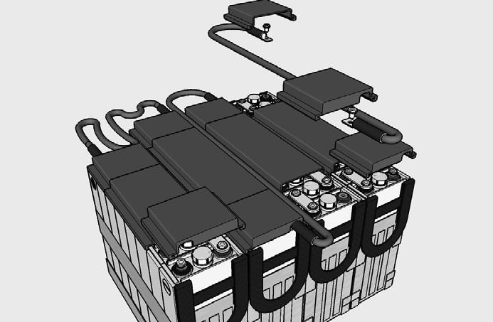 3.2 Battery string Figure 3.2.1. A typical 48 V nominal battery string is shown. It uses cable connections to allow front accessible connection points during field assembly. A Tel.