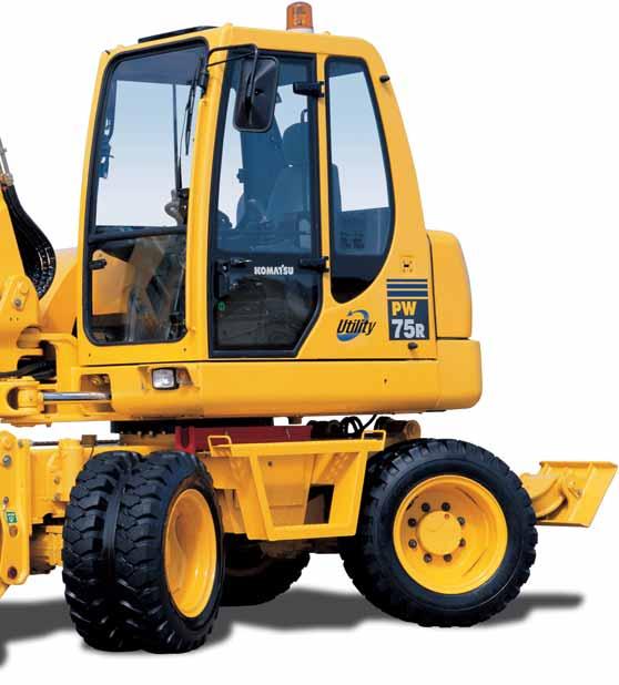 MIDI-EXCVTOR PW75R-2 OPERTING WEIGHT 7.700-9.000 kg Engine The KOMTSU engine supplies a 47,4 kw / 63,6 HP net power, providing high torque reserve and, above all, reliability.