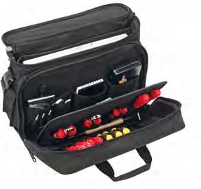 pockets removable tool board with 23 tool pockets on the front and back document compartment in the lid (A4 format) 2 lockable clip locks