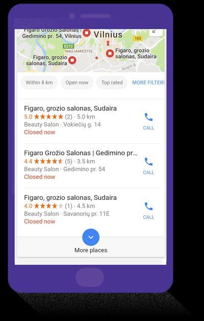 Google My Business Mobiliems įrenginiams yra rodomas Call mygtukas, leidžiantis