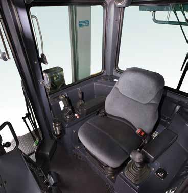 The FOPS and 2-post ROPS certified cab provides more space and is equipped with: Large tinted side and rear sliding windows for cross ventilation and an enhanced view of both the blade and ripper
