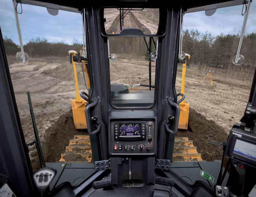 The cab provides a clear view to the blade and ripper working areas, as well as the entire job site.