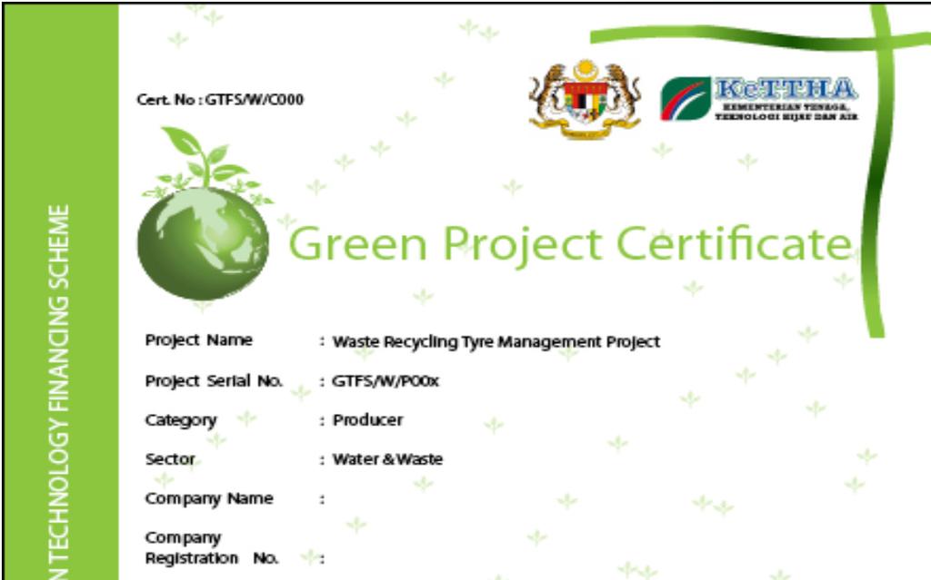 GTFS Project Certificate Project Certificate will be issued to applicant once approval