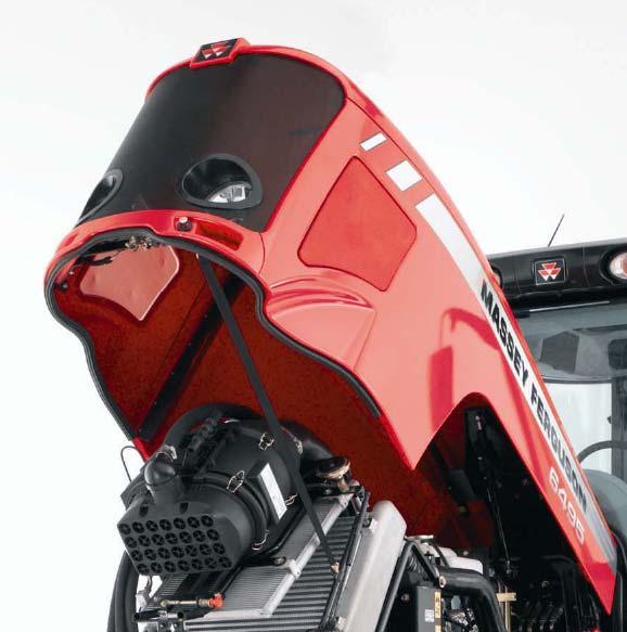 FEATURES AND BENEFITS MASSEY FERGUSON 6400 SERIES Single Piece Hood The simple design of the single-piece hood provides operators with fast access to service areas.