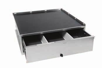 Equipment and parts storage in long drawer unit - up to 72 depth Top rail around the box for additional cargo securing on top of unit Available dividers for