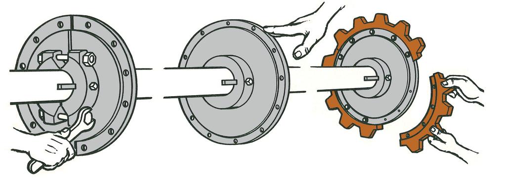 Segmental rim sprockets and traction wheels Segmental sprockets and traction wheels provide important benefits in easy installation and simplified replacement.