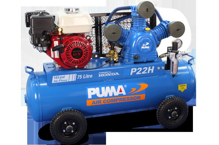P18H P22H P22H ES Honda Engine GX200, 6.5 hp GX200, 6.5 hp GX200, 6.5 hp Starter Rope Pull Rope Pull Key Electric & Rope Pull Pump Displacement 430 L/min (15.2 cfm) 540 L/min (19.