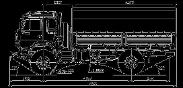 multipurpose vehicle 43502 KAMAZ 43502, a 4x4 two-axle high-sided all-wheel drive prime mover is intended to transport different cargos, people (if required), to tow trailers and pull-type devices on