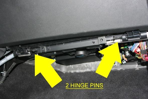 Push the 2 plastic hinge pins towards the center and then remove the glove compartment: The trickiest part of the