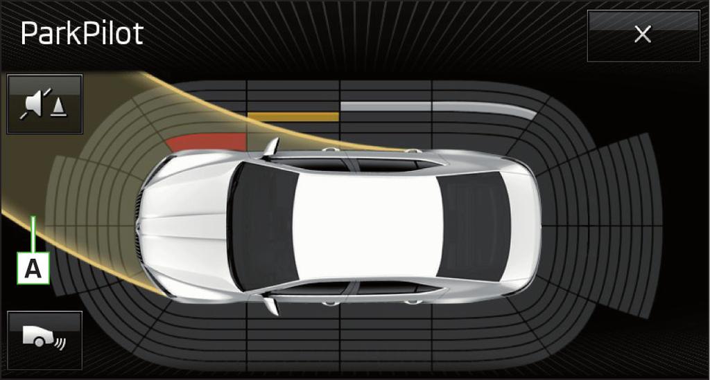 Park Assist systems Parking aid Reversing camera The system draws attention to obstacles in the vicinity of the vehicle via audible signals and coloured labels in the Infotainment screen.