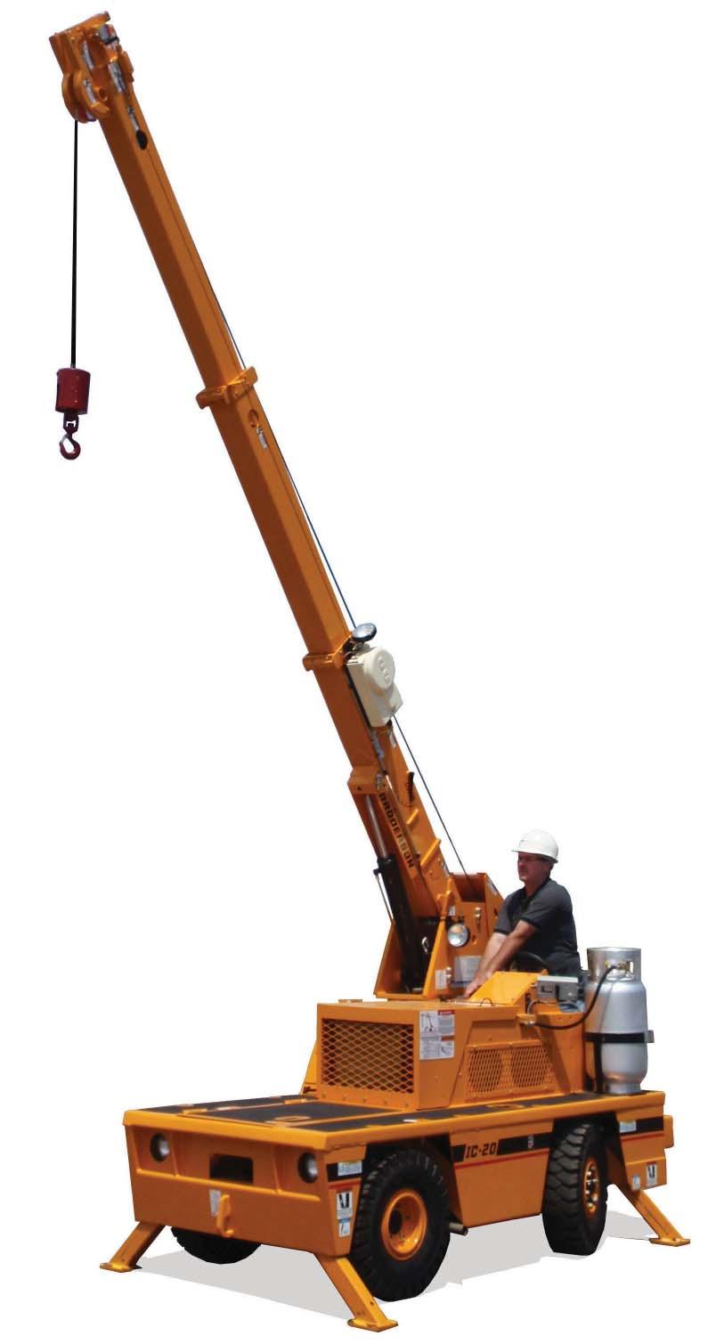 Tech Spec IC-20-J Industrial Crane Features the exclusive rotating boom Capacity on Outriggers... 5,000 lbs (2,270 kg) Pick and Carry Capacity... up to 2,500 lbs (1,130 kg) Height... 5 6 (1.