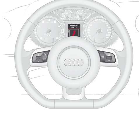 1 Audi Navigation System plus Components 1 Driver information system 2 Multi-function steering wheel Scroll the left thumbwheel to select a menu item in the driver information system.