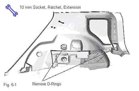 (k) Remove D-rings from passenger side rear quarter panel using a 10 mm socket
