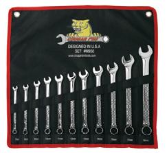 Combination Wrench Sets Four sets available two SAE sets and two Metric sets Full-polished, mirror chromeplated finish Meet or exceed ASME B107.