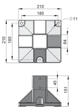 FT-64 Foot For Support Beam 64x64 Aluminium Die Cast Mounting : FAHB-M8 x16(4), CS 20x76 (2), FAFW-M8 (4), FAWP-M10 (3)