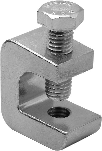 Designed for use on I-beams, channels, and other structural members, this beam clamp provides firm fixturing without drilling holes.