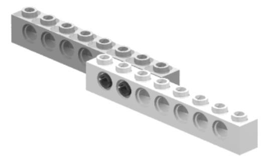 Beams Beams are 1x bricks with holes in the side The holes are placed at 1 stud intervals, between the studs on top Connector pins allow the beams to