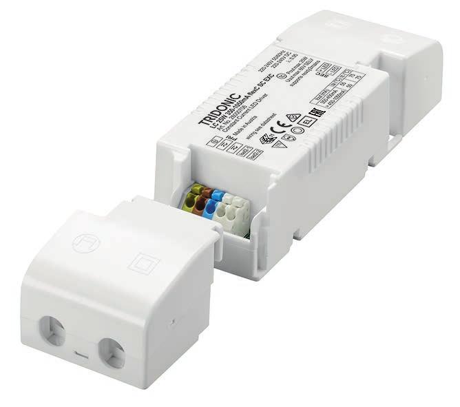 ) Can be either used build-in or independent with clip-on strain-relief (see accessory) Adjustable output current between 350 and 1,050 ma via ready2mains Programmer or I-select 2 plugs Max.