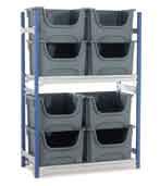 Available with 2 shelf levels Shelf size W970 x D440mm Overall Size Description H x W x D (mm) Order Ref Standard Initial Bay c/w 8 Space Bin Containers 1500 x 1042 x 478 022510SI/SB Standard