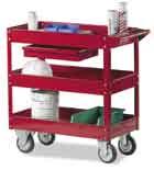 Fitted with a handle for easier transportation purposes Lipped shelves prevent stored items from slipping off Two swivel and two fixed 125mm diameter solid wheels Powder coated in red Product