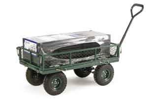 Sided Platform Truck A four sided mesh platform truck that has the option to drop down the side panels for ease when loading goods onto platform.