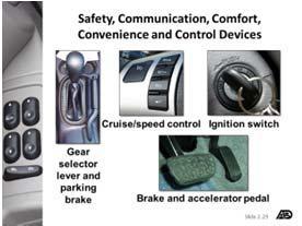 controls, safety, comfort and convenience devices when driving a motor vehicle.