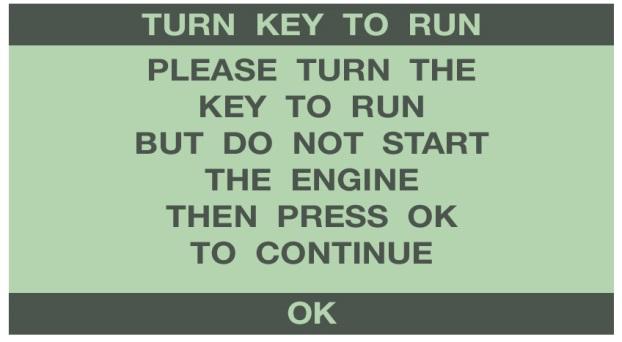 The Run position is the last key click before the engine will start. DO NOT START THE ENGINE AT ANY TIME DURING THE PROGRAMMING PROCESS!