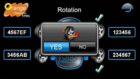 W W: PRESS tire rotation sequence a check sign will indicate sequence in which tires are being rotated.