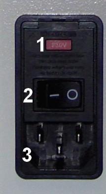 5.3 Rear power interface Fig. 4. The rear power interface (see Fig. 4.) contains: Power setting (115/230 Vac) and fuse holder (1) Power switch (2) Mains power supply socket (3). 6. INSTALLATION 6.