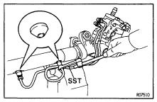 SR36 STEERING POWER STEERING GEAR POWER STEERING GEAR REMOVAL 1. REMOVE ENGINE UNDER COVER Remove the 10 screws. 2. REMOVE FR SUSPENSION MEMBER PROTECTOR Remove the 4 bolts. 3.