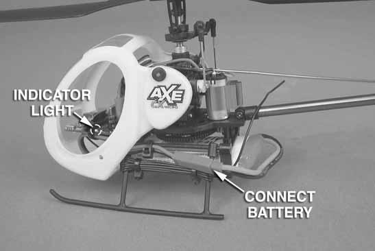 If the AXE CX Micro is moved during this initialization, the gyro will not operate properly and the indicator light will continue to fl ash.