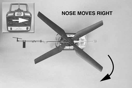 Moving the tail rotor stick towards the left will cause the helicopter nose to rotate left (counterclockwise).