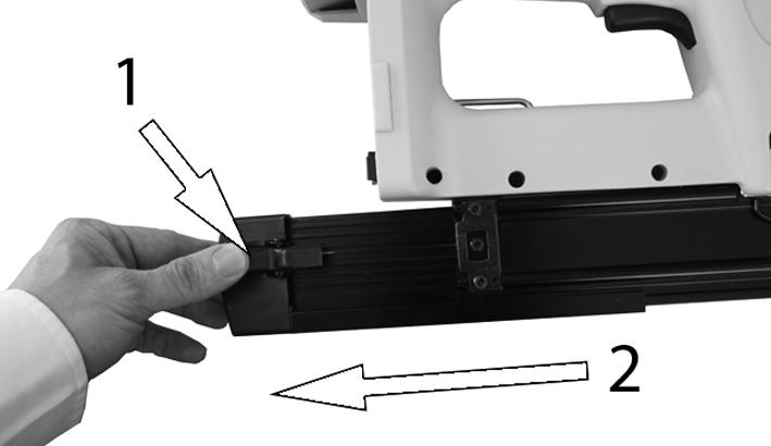 Remove the battery from the stapler/nailer before filling the magazine. 2.