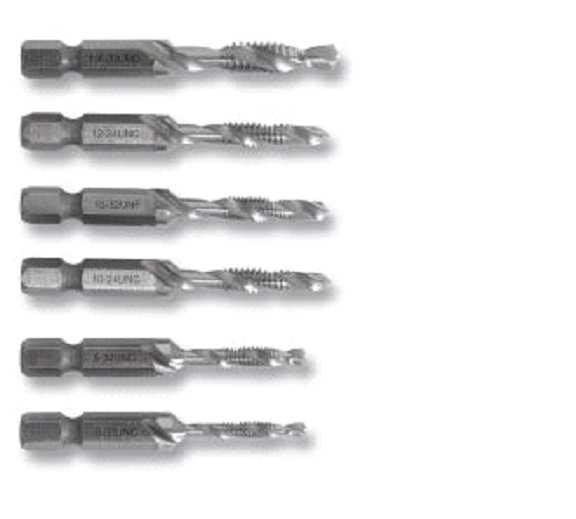 Drill Point Shank DTAP1/4-20GL Split point with web thinning 1/4" quick change hex 1/4-20NC Drill/Tap Bit DTAP10-32GL Split point with web thinning 1/4" quick change hex 10-32NF Drill/Tap Bit