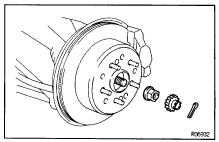 0020 in.) If greater than the specified maximum, replace the axle hub. 5. REMOVE DRIVE SHAFT LOCK NUT (a) Install the disc and brake caliper.
