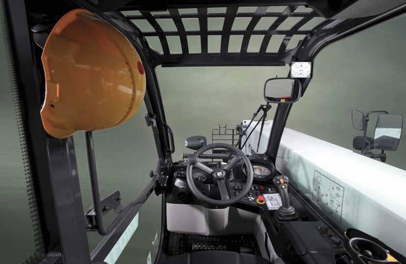 Total visibility The rounded cab design features a large front window to maximise visibility of the attachment at any height or reach.