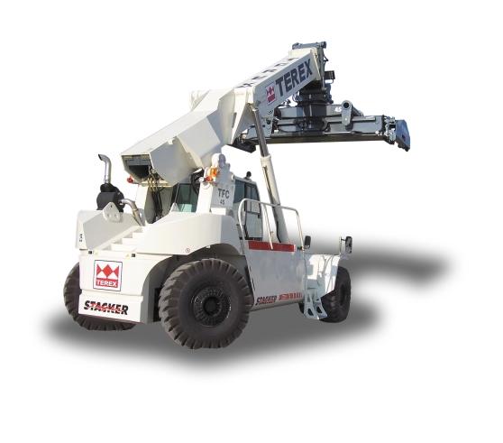 SUPER STACKER TFC 45 h/hc OPTIONS - Intermodal spreader - Load moment indicator - Powered Pile Slope ± 5 tilt, side to side - Fixed hook 60 t - Tires - Hydraulic sliding cab - 53 points automatic