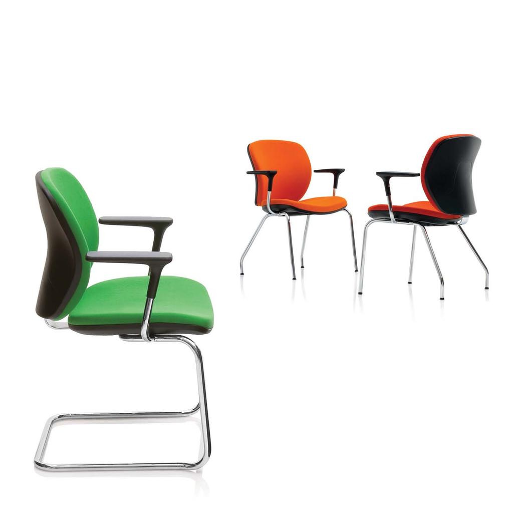 The Joy visitor chairs are available with either an upholstered back, which shares the same design and detailing as the upholstered task chair or with