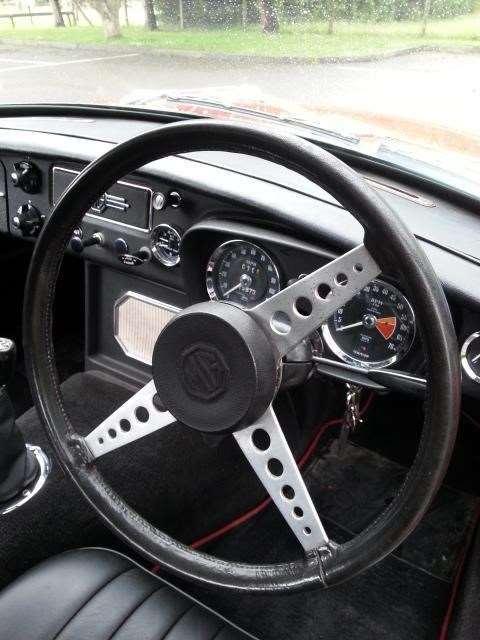1970 New wheel, new horn push radio blanking plate: The chrome, die-cast MG emblem (looking very