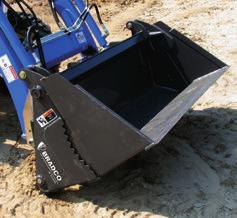 BUCKETS 4-in-1 Multi-Purpose Bucket 60" and 72" models available. Functions as a & bottom dump bucket. Has strong hinges & pins to distribute load.