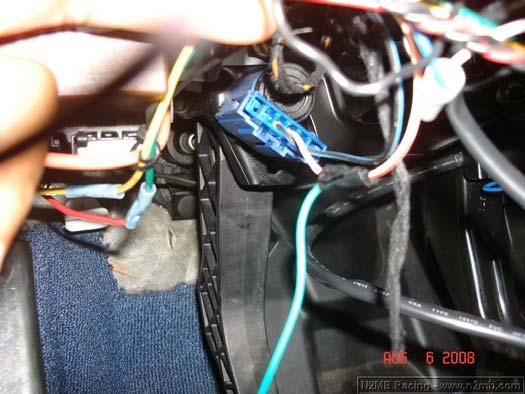 not break the wire. Connect the 18 AWG BLUE wire from the WOT Box to the Accelerator Pedal Position (APP) wire. Solder the connection and cover with electrical tape. Reconnect the APP connector.