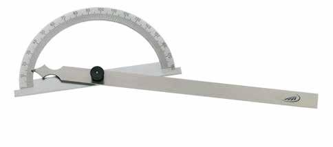 0410 Protractors With rivetted hinge Special steel, satin chrome finished Factory standard 0-180 Cardboard box Graduated arc Pointer arm Ref. No. List price dia. mm mm 80 120 0410 301 23.
