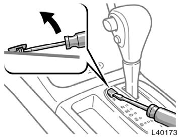 If you cannot shift the selector lever out of P position to other positions even though the brake pedal is depressed, use the shift lock override button as follows: 1.