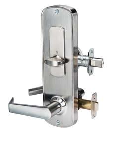 Lever with Fixed Core Cylinder Shown Door Specs: 2-1/8" (54mm) face bore, 1" (25mm) edge bore, 4" (102mm) or 5-1/2" (140mm) center to center Backset: 2-3/8" (60mm) or 2-3/4" (70mm) Door Thickness: