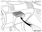 The air conditioning filter information label is placed inside of the glove box as shown and indicates that a