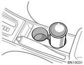 Cup holders Front The cup holder is designed for holding cups or drink cans securely. Rear: To use the holder, pull it out.