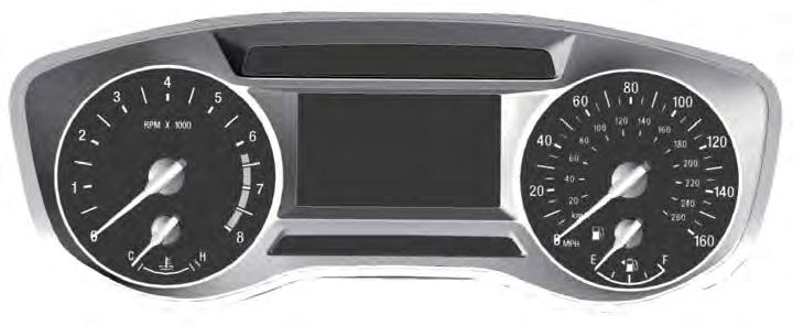 Instrument Cluster GAUGES Type 1 and 2 E205349 A B C D E Tachometer. Information display (Type 2 shown Type 1 similar). Speedometer. Fuel gauge. Engine coolant temperature gauge.